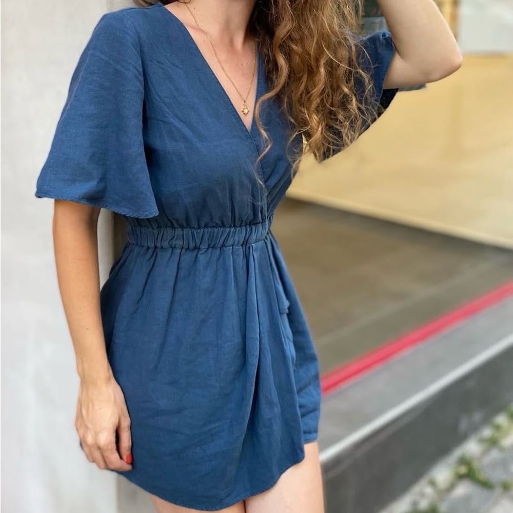 Zara Slate Blue V-Neck jumpsuit